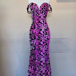 NEW FUCHSIA SEQUINED SHEATH SHAPE LONG MAXI Prom Dress AC20113